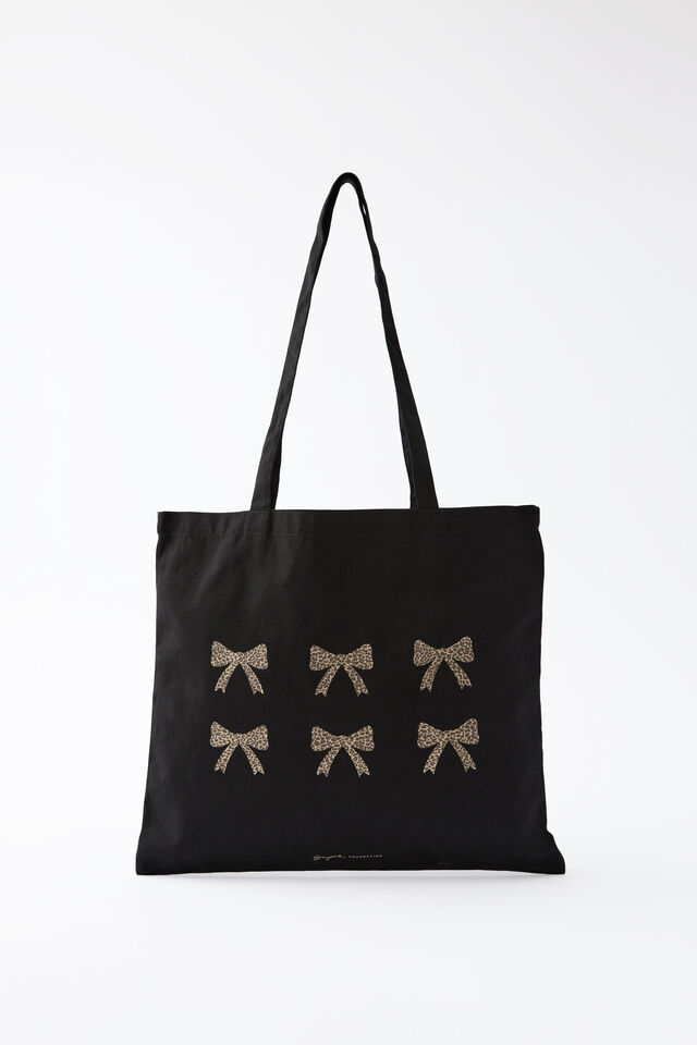Supré Square Foundation Tote Bag, LEOPARD BOWS / BLACK
