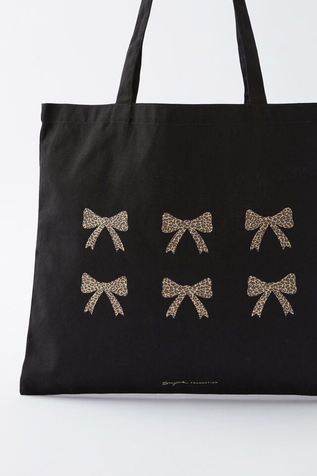 Supré Square Foundation Tote Bag, LEOPARD BOWS / BLACK