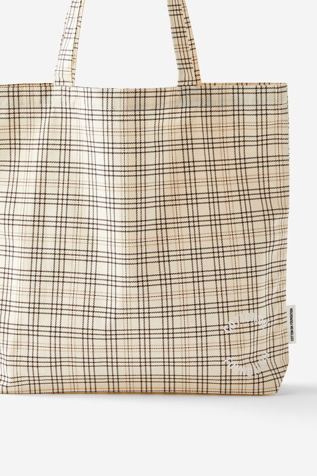 Foundation Adults Tote, BETHANY CHECK DARK OAK