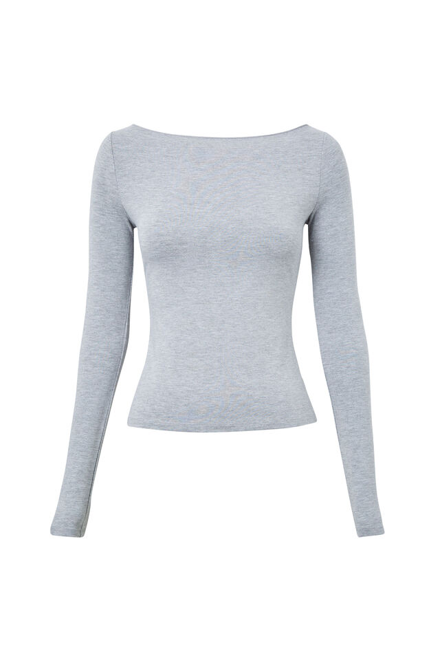 Soft Boat Neck Long Sleeve Top, GREY MARLE