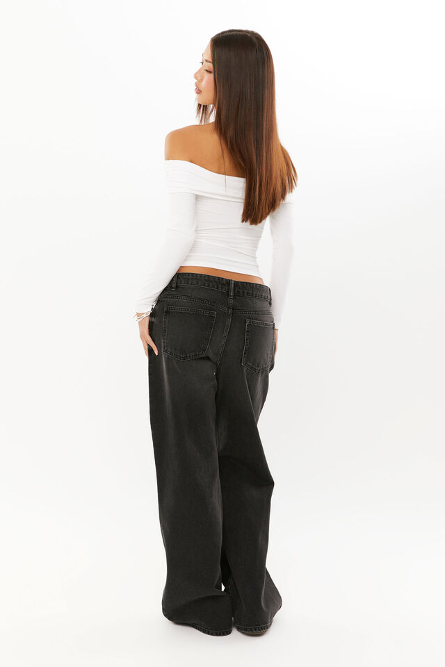Super Baggy Flare Jean, WASHED BLACK