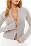 Steph Zip Through Knit Jumper, GREY MARLE - alternate image 4