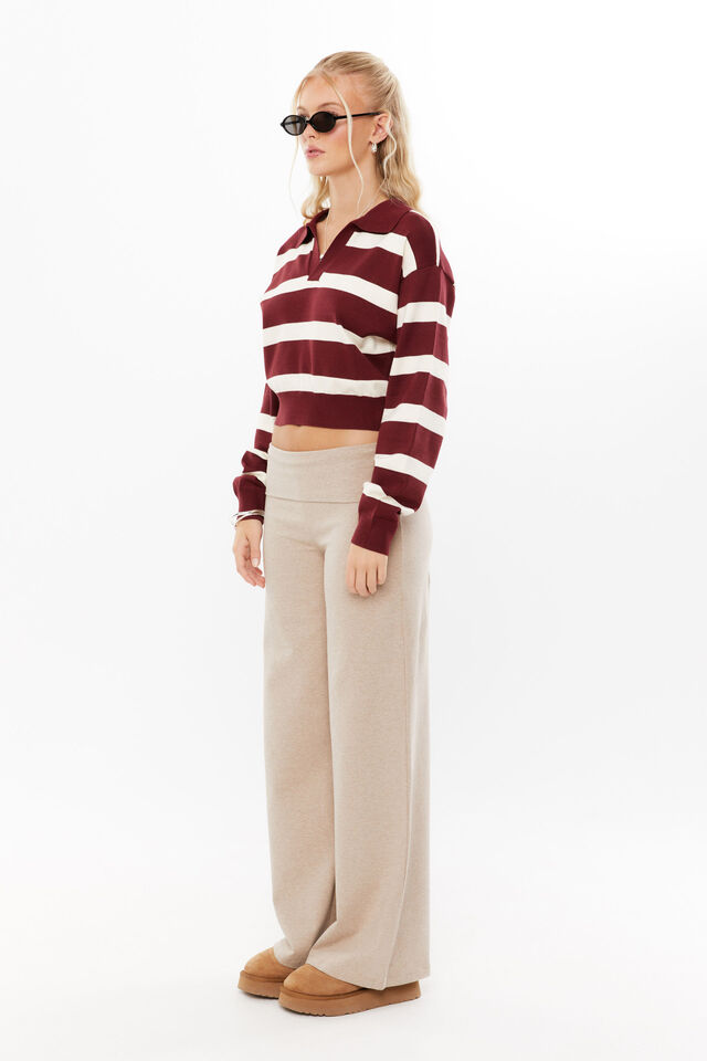 Blair Cropped Rugby Knit Jumper, DARK PLUM STRIPE