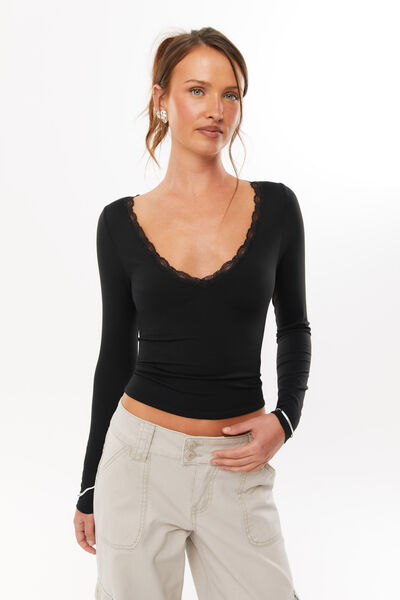 Super Smooth Isla Long Sleeve Top, BLACK