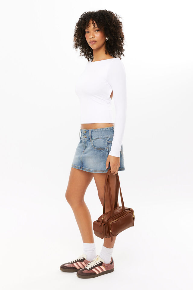 Ivy Backless Long Sleeve Top, WHITE