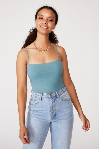 Square Neck Bodysuit, CHALKY TEAL