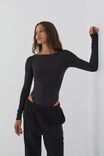 Luxe Backless Long Sleeve Bodysuit, BLACK - alternate image 1