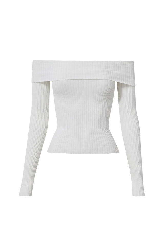 Tahlia Fold Back Knit Top, MERINGUE WHITE