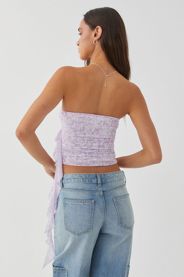 Giselle Strapless Frill Top, NAOMI FLORAL LILAC
