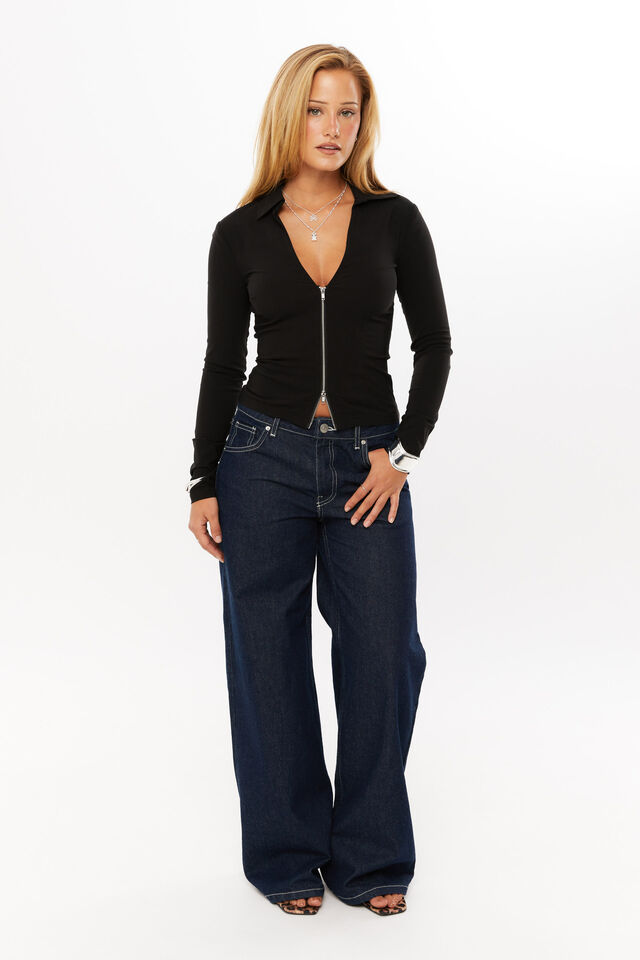 Isabel Zip Through Shirt, BLACK