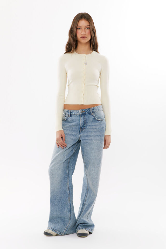 Cassie Button Through Knit Cardi, LEMON PUFF