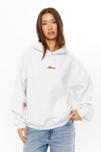 Ella Oversized Fleece Hoodie, SNOW MARLE/MERCI