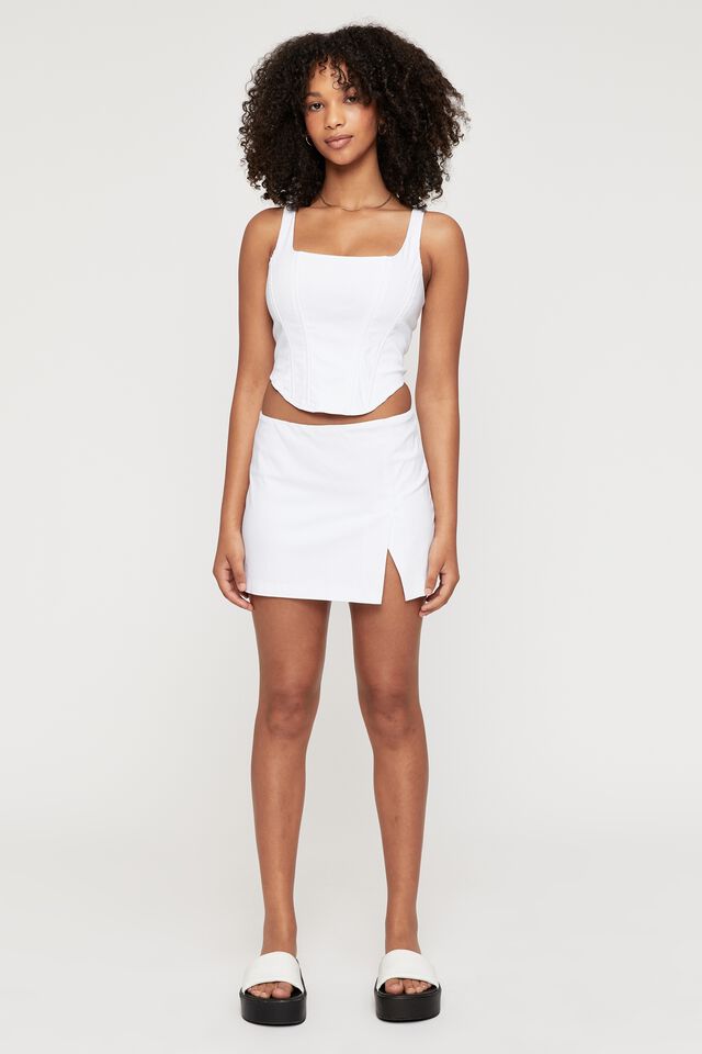 Gemma Split Mini Skirt, WHITE