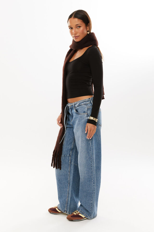 Vivian V Neck Long Sleeve Top, BLACK