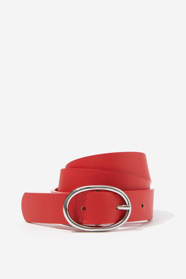 Classic Squoval Belt, RED/SILVER