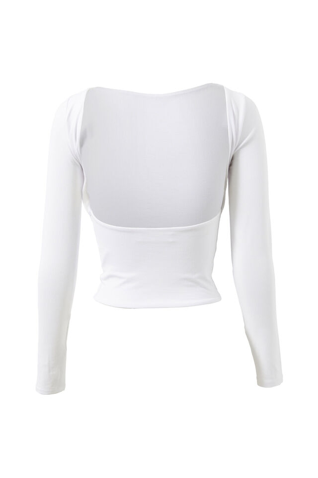Ivy Backless Long Sleeve Top, WHITE