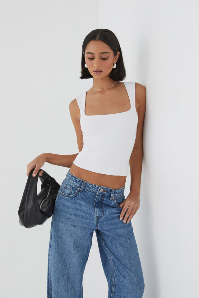 Femme Luxe tie front open crop top in white