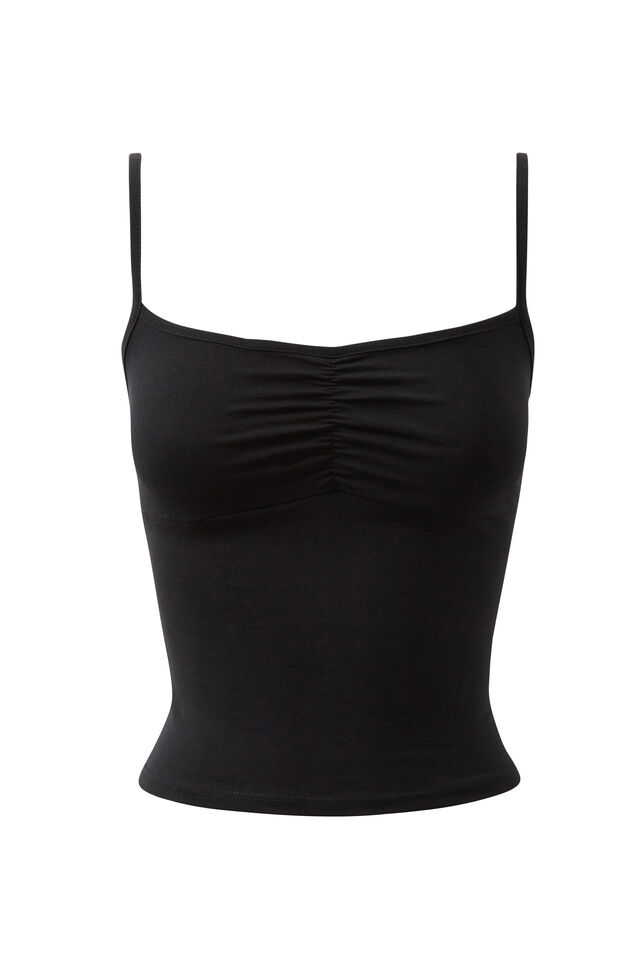 Renee Ruched Cami, BLACK