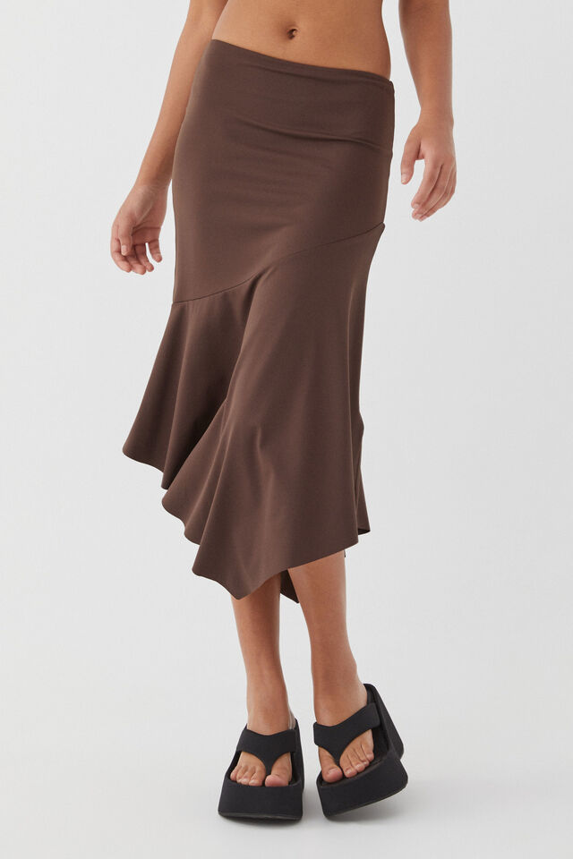 Luxe Asymmetrical Midi Skirt, ESPRESSO BROWN