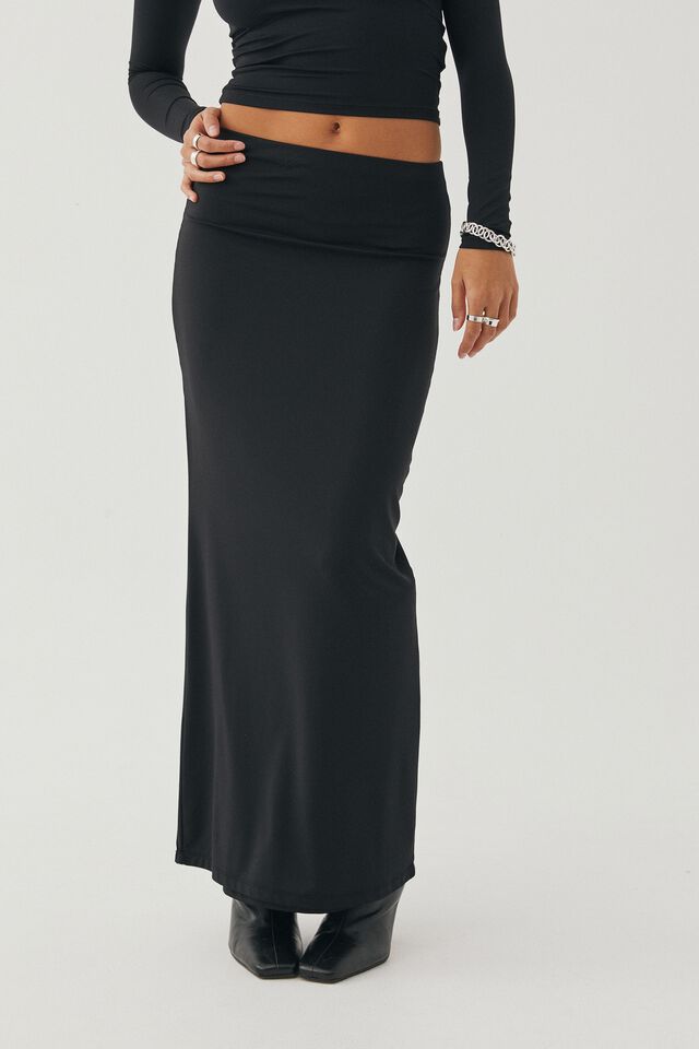 Luxe Hipster Maxi Skirt, BLACK