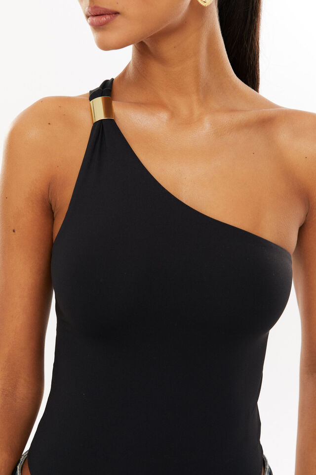 Luxe Jessica One Shoulder Bodysuit, BLACK