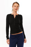 Harriet Henley Long Sleeve Top, BLACK - alternate image 1