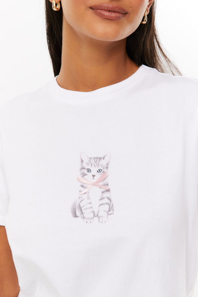 Kitten Graphic Tee, WHITE/KITTEN