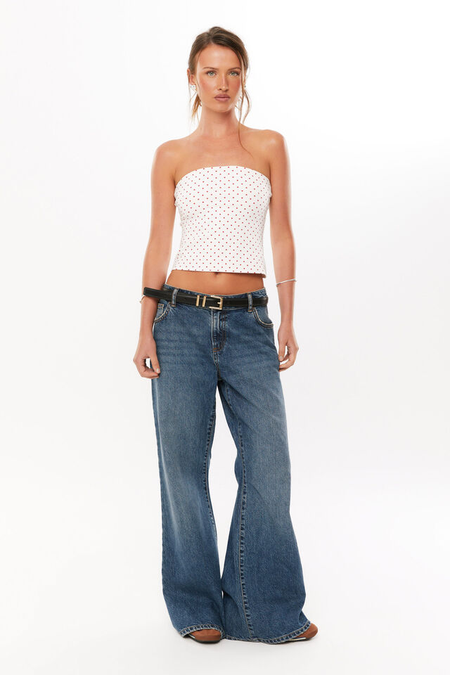 Cotton Longline Tube Top, MICRO HEART WHITE RED