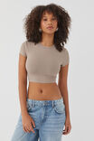 Luxe Cropped Short Sleeve Top, LATTE BROWN - alternate image 1
