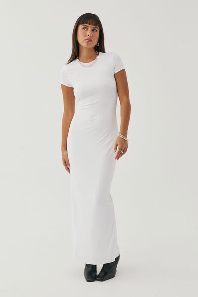 Luxe Short Sleeve Maxi Dress, WHITE