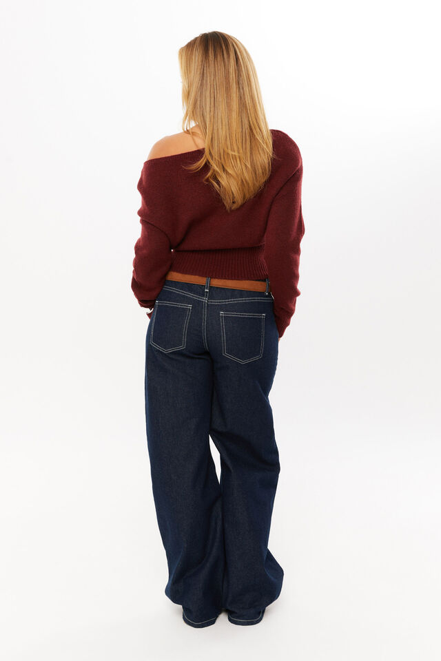 Pippa Off Shoulder Knit Jumper, DARK PLUM