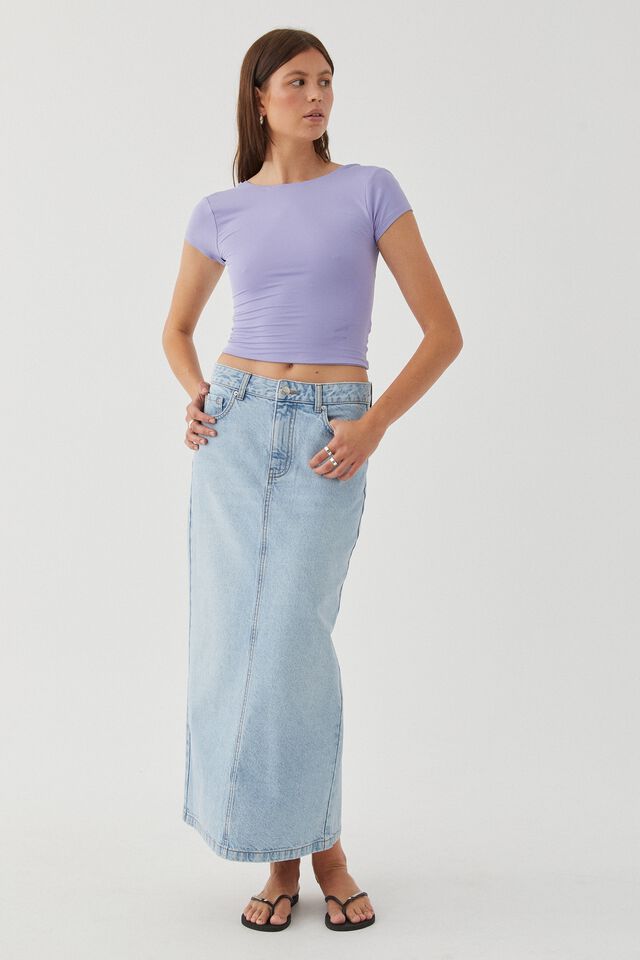 Luxe Short Sleeve Backless Tee, CLOUDY LILAC