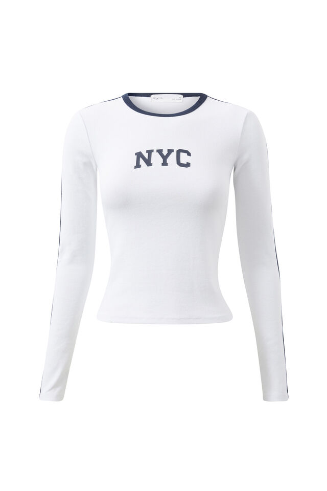 Gracie Long Sleeve Graphic Top, WHITE/NYC