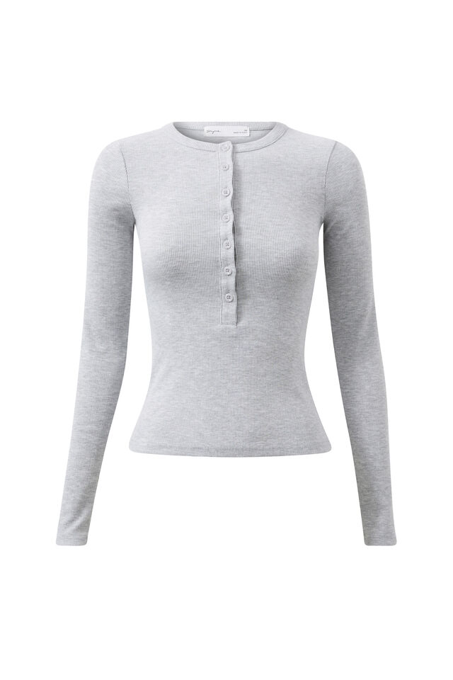 Harriet Henley Long Sleeve Top, GREY MARLE