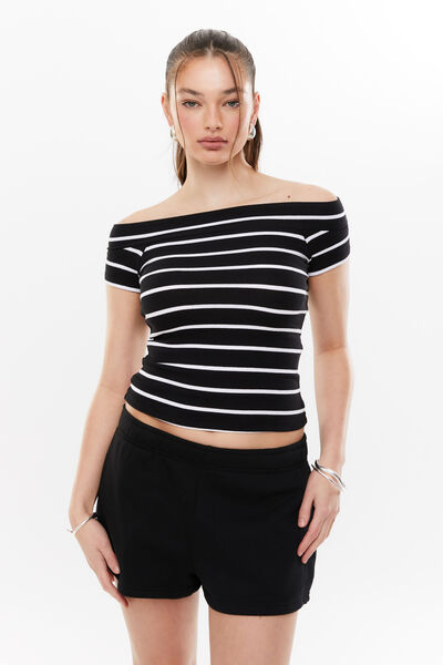 Bianca Off Shoulder Top, BLACK/WHITE STRIPE