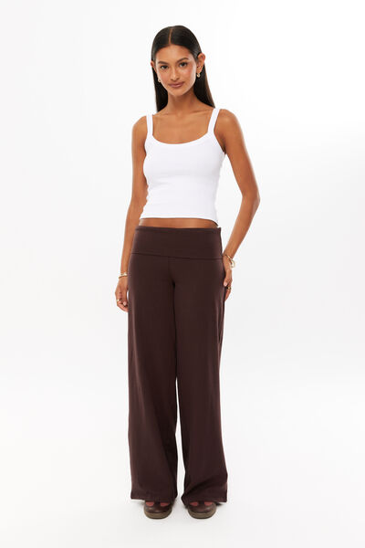 Fold Back Wide Leg Pant, DEEP CHOC