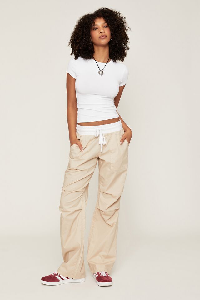 Low Rise Active Pant, BEIGE BUFF/WHITE