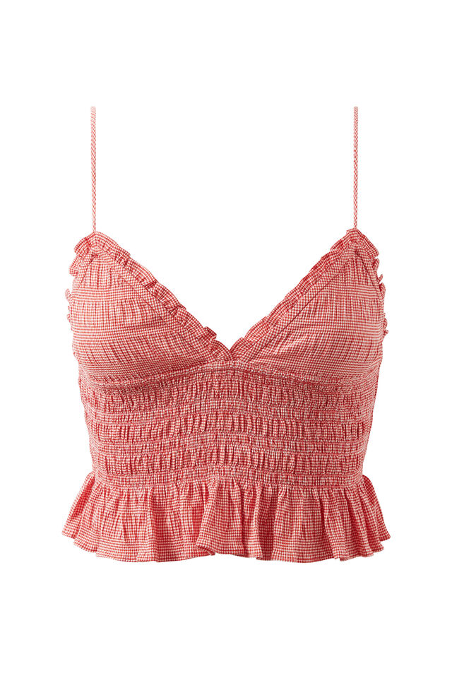 Ollie Shirred Cami, RED GINGHAM