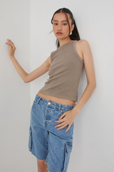 Frankie High Neck Tank, LATTE BROWN