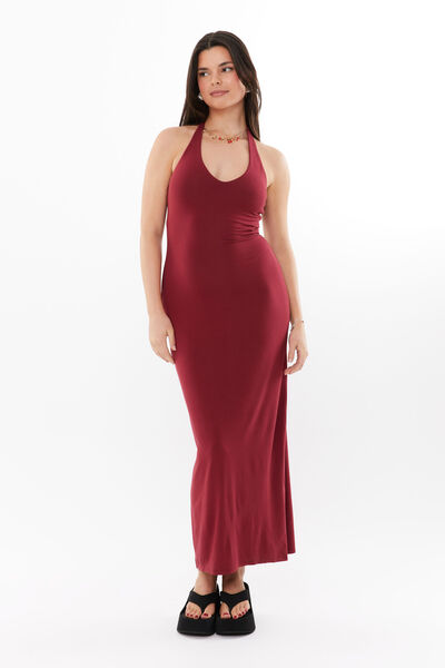 Soft Halter Maxi Dress, DEEP CHERRY