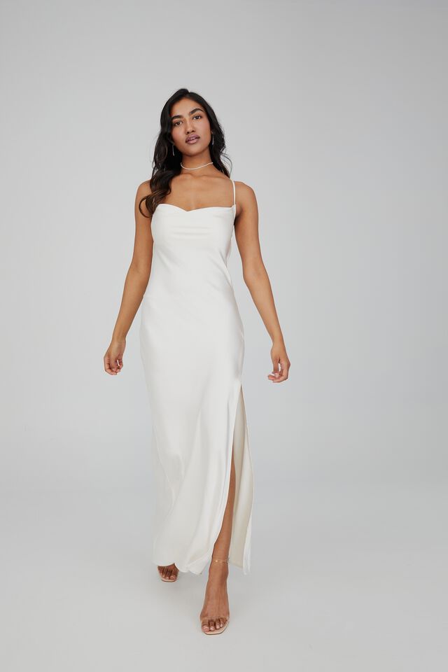 Caitlyn Cowl Neck Formal Dress, WARM WHITE
