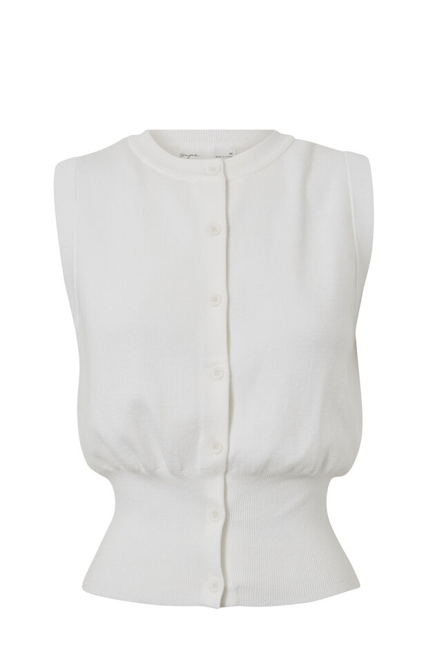 Georgia Button Through Knit Vest, WHITE