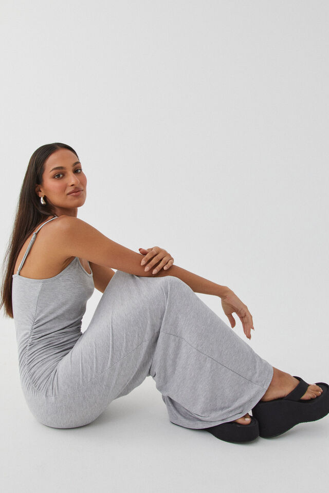 Soft Strappy Ruched Maxi Dress, GREY MARLE