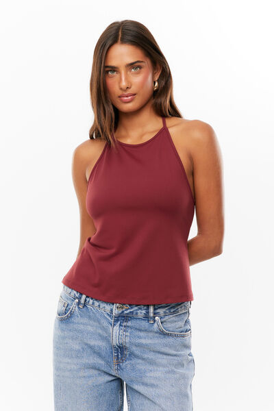 Natalie Backless Halter Top, DARK PLUM