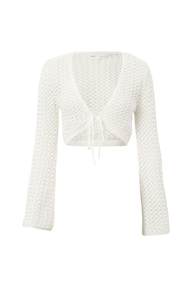 Kaylah Tie Front Open Knit, SUMMER WHITE