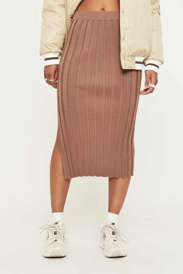 Olive Split Midi Skirt, CHOC MALT