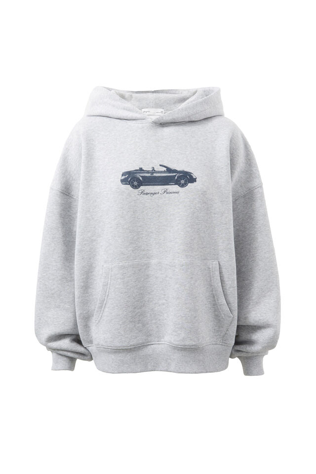 Passenger Princess Oversized Fleece Hoodie, GREY MARLE/PASSENGER PRINCESS