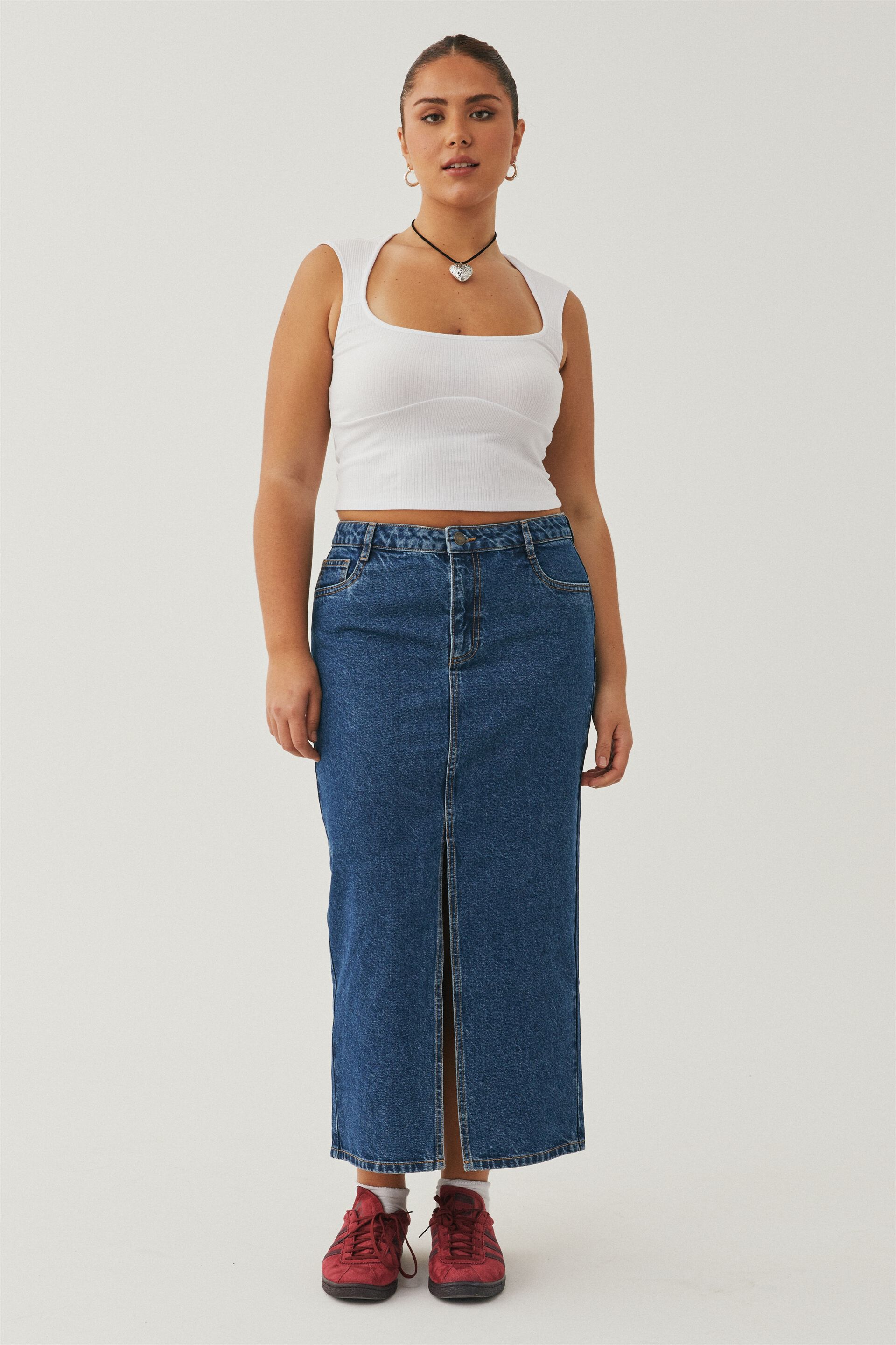 Denim Split Maxi Skirt