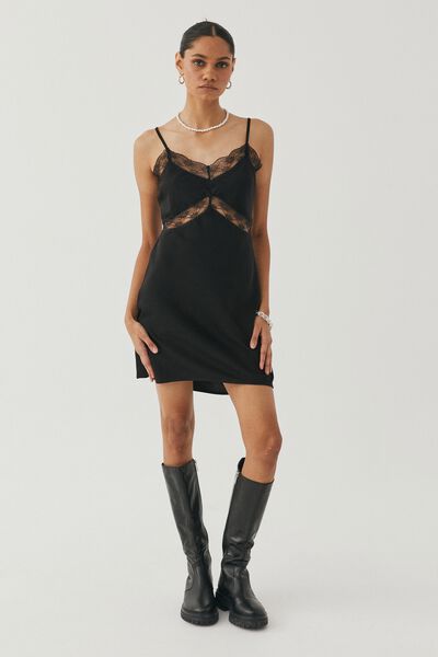Nicole Lace Mini Dress, BLACK