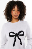 Bambie Crew Jumper, LIGHT GREY MARLE/BOW - alternate image 4